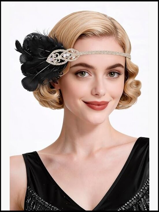 Flapper Feather Headpiece Rhinestone Elastic 1920s Gatsby Vintage Costume main image 5